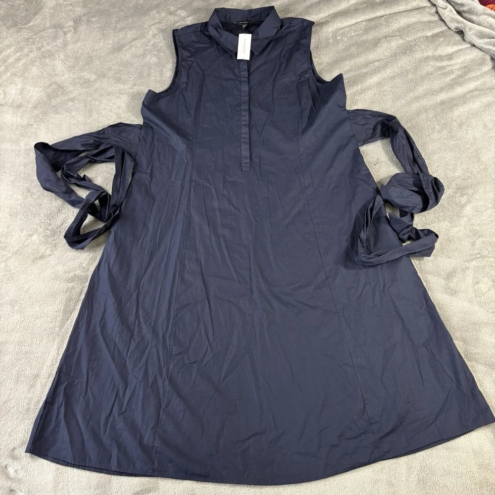 Banana Republic Dress Poplin White Cross Waist Midi Preppy Collared‎ XL NWT$120